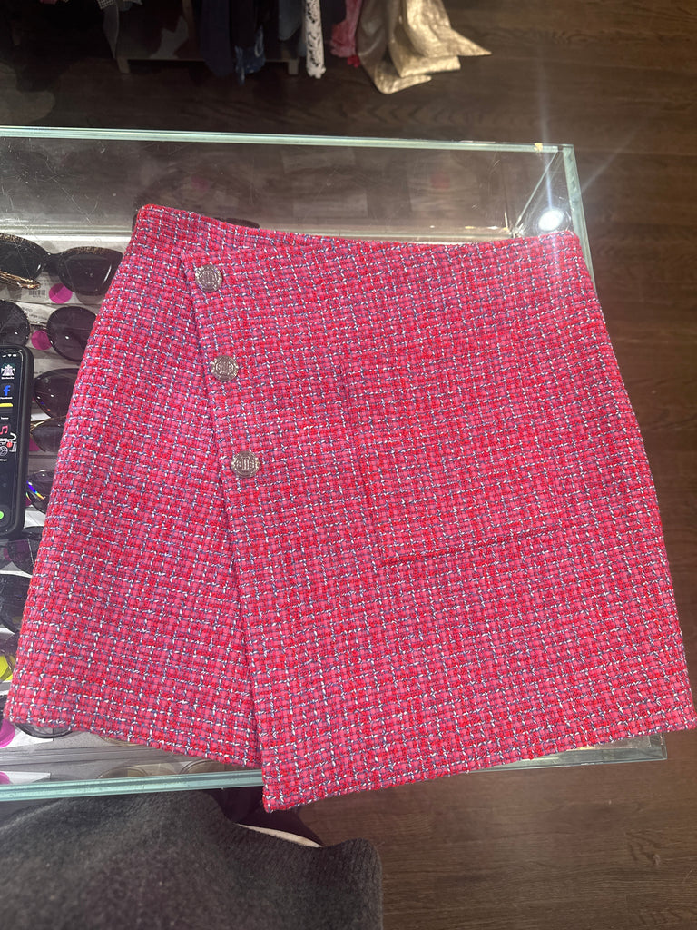 Maje Pink/Red Purple Tweed Assymetrical Mini