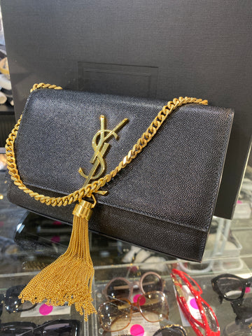 Saint Laurent Kate Small Tassel YSL Wallet on Chain in Grained Leather