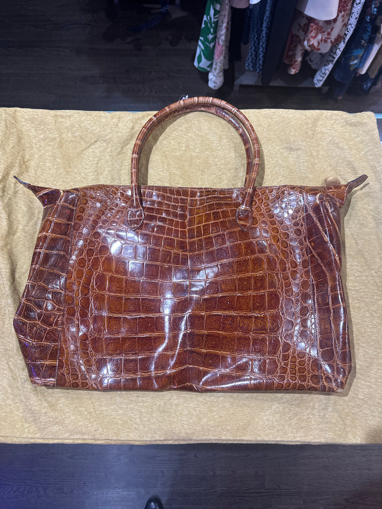 Vintage: FENDI Brown Crocodile Tote Shoulder Bag with Gold Hardware
