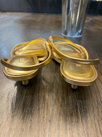 ZARA Gold Metallic Kitten Heel Sandals