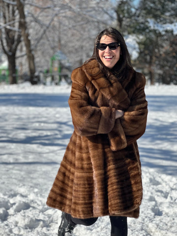 Brown Mink Collared Full Large Cuff Coat