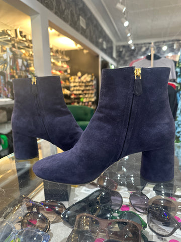 PRADA Navy Suede Side Zip Booties