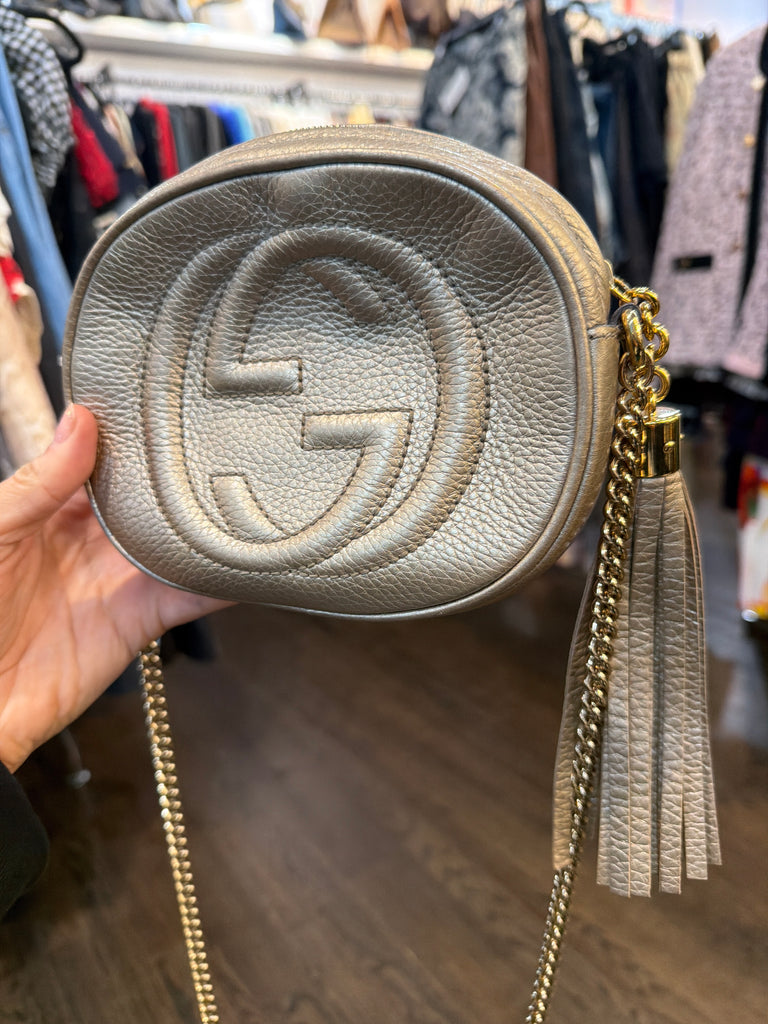 Gucci Gold Pebbled Leather Mini Soho Chain Bag