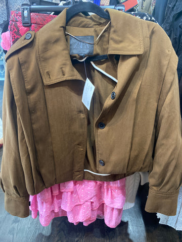 ZARA Croppped Shoulder Pad Pleated Bomber