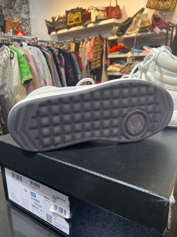 Chanel White Fabric, Suede, Calfskin and & Grained Calfskin High Top Sneaker