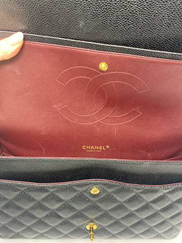 Vintage: Chanel Black Caviar Leather Classic Double Flap Maxi with Silver Hardware