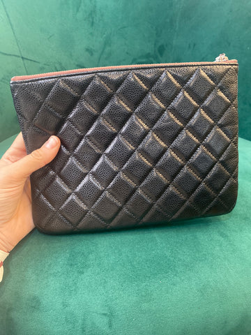 Chanel Black Small O Case Glazed Clafskin/Perforated Lambskin