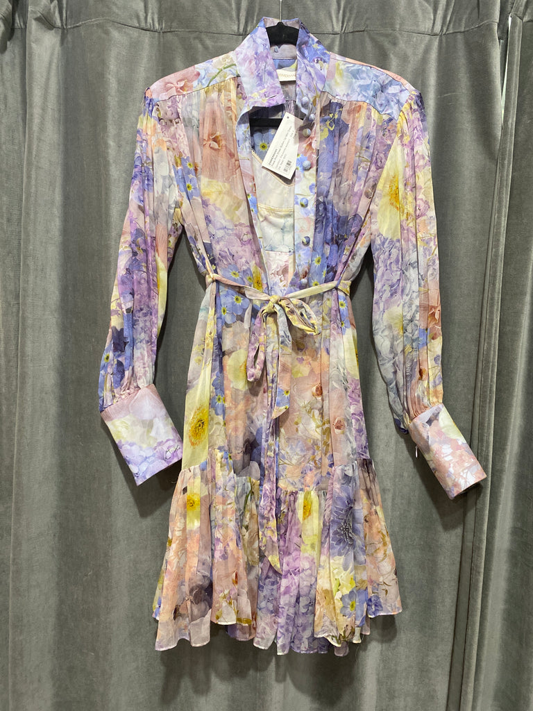 ZIMMERMANN Floral Print Sheer Button Up Mini Dress