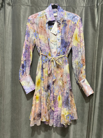 ZIMMERMANN Floral Print Sheer Button Up Mini Dress