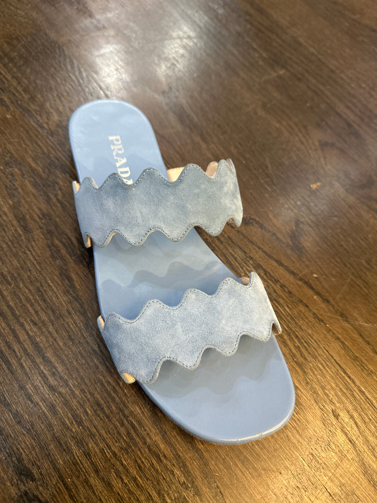 Prada Suede Medium Blue Double Squiggle Sandal