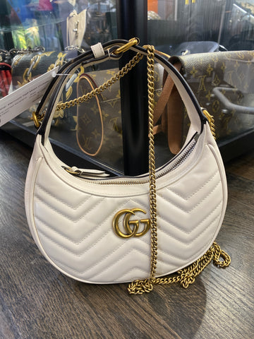 Gucci Cream Leather Marmont Half Moon Crossbody Bag
