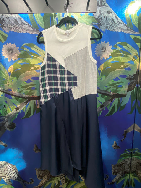 Clu White Cotton Sleeveless Mixed Fabric Dress
