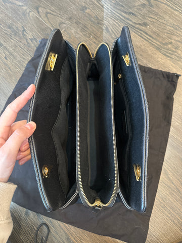 Chanel Black Caviar Leather Two-Top Handle Handbag
