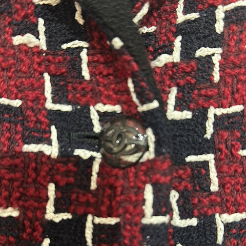 Vintage: CHANEL Red Black and White Blazer with Silver Inside Chain