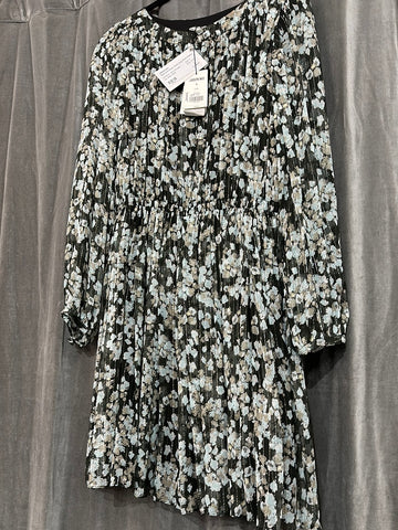 Jason Wu Green and Light Blue and Silver  Floral Sheer LONG Sleeve Dress