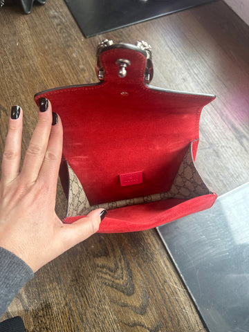 Gucci GG Dionysus Supreme Mini Bag with Red Suede