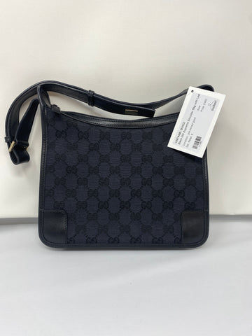 VINTAGE: Gucci Black GG Supreme Shoulder Bag with Leather Trim