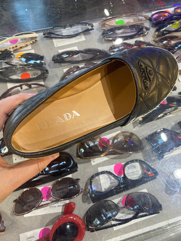 Prada Black Leather Quilted Espadrilles