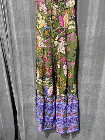 FARM RIO Dark GReen 'Wild Jungle green Midi Creset Dress'