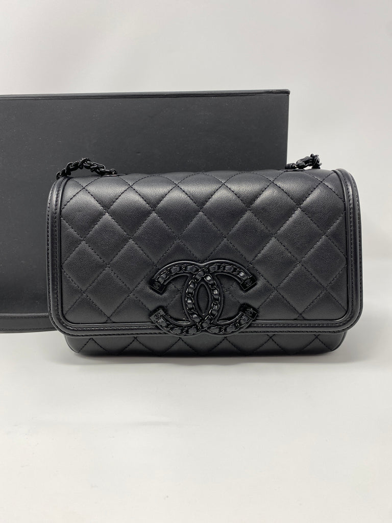 Chanel Black Lambskin Quilted Flap Bag with Black Hardware