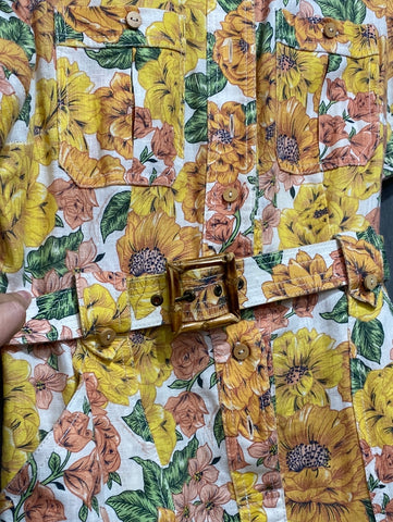 ZIMMERMANN Yellow and Orange Button Down Belted Mini Dress