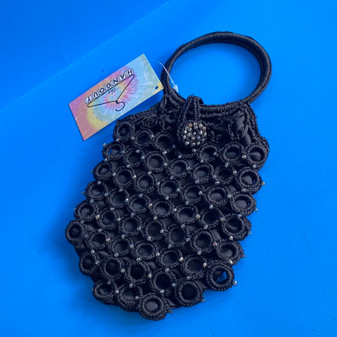 Vintage: Black Crochet Ring Top Mini Purse