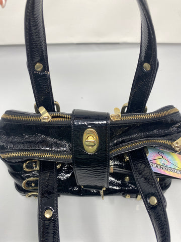 Jimmy Choo Black Patent Leather Top Handle Bag with Gold Hardware