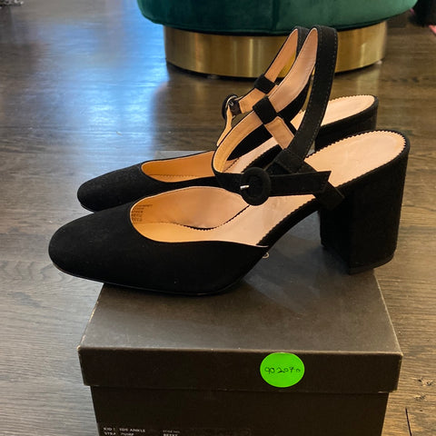J Crew Black Suede Ankel Strap Block Heel Shoe