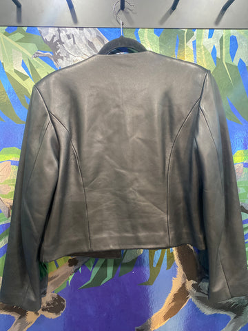 ANINE BING Black Lamb Leather V Neck CARA Cropped Jacket