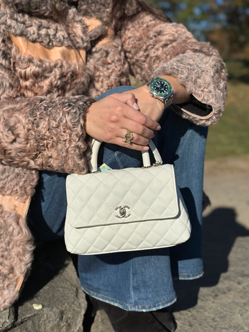 Chanel White Caviar Leather Coco Mini Handle