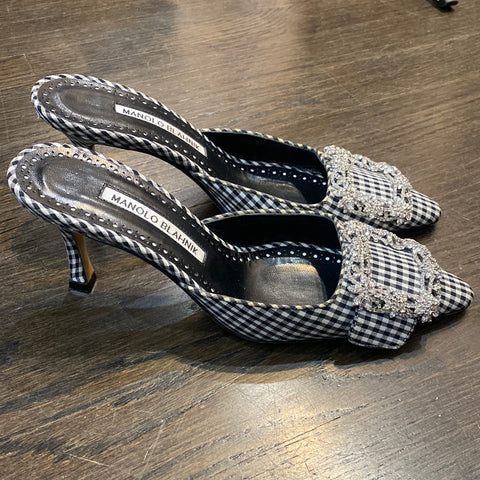 Manolo Blahnik Black and White Gingham Mules