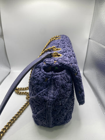 Tory Burch Periwinkle Raffia Kira Bag with Gold Hardware