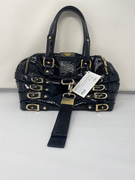 Jimmy Choo Black Patent Leather Top Handle Bag with Gold Hardware