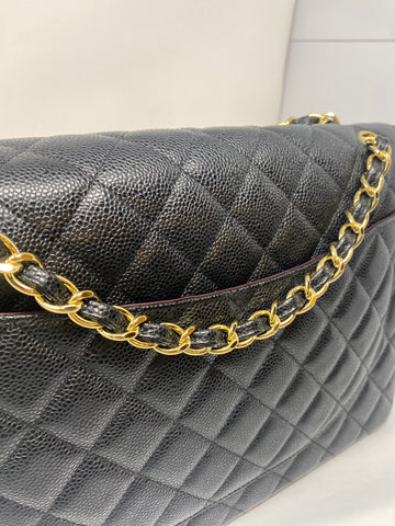 Vintage: Chanel Black Caviar Leather Classic Double Flap Maxi with Silver Hardware