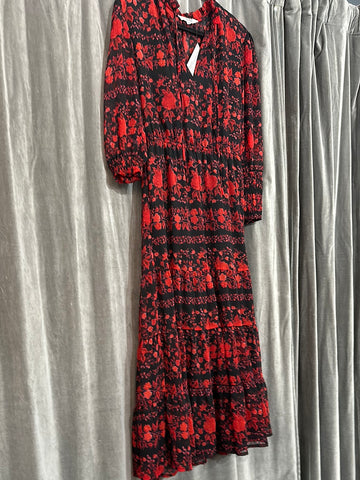 BB DAKOTA Black and Red Floral Long Sleeve Maxi Dress