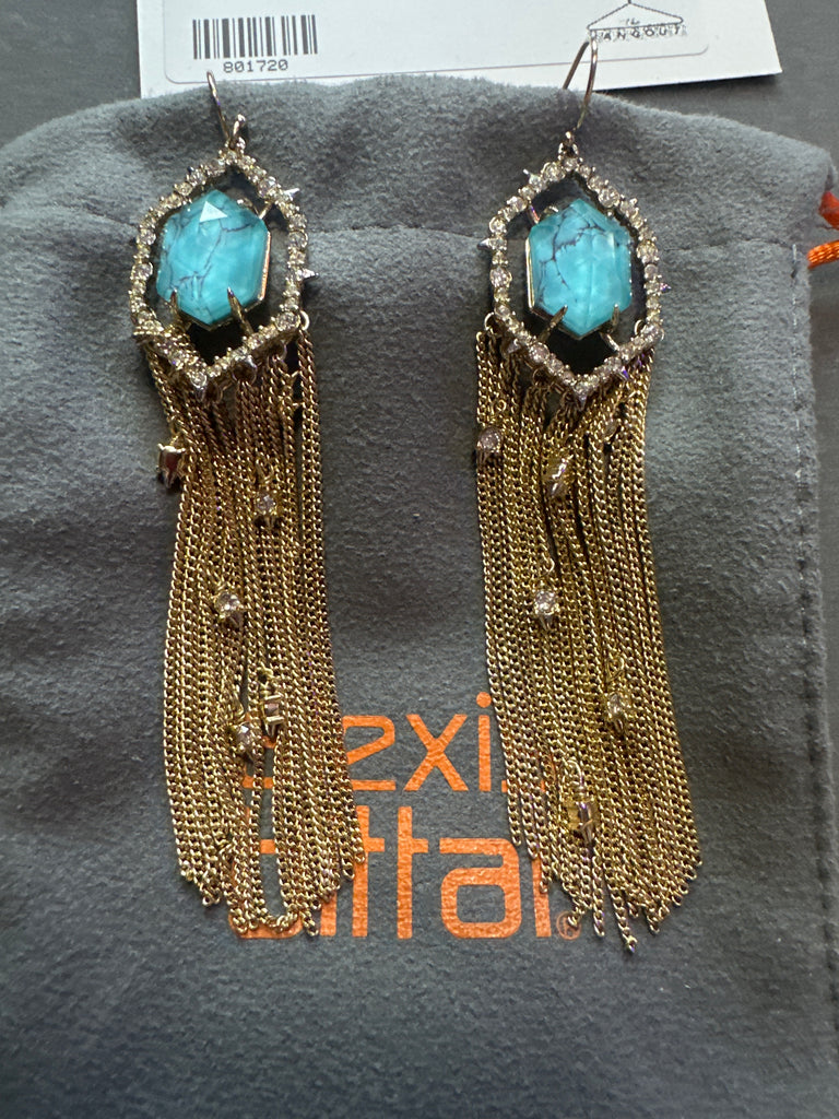 Alexis Bittar Gold, Turquoise and Gold Hanging Earrings