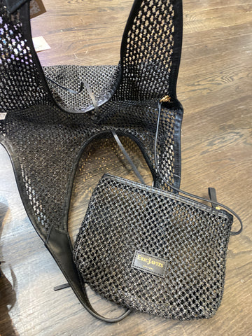 ERIC JAVITS Black Woven Hobo Shoulder Bag with Pouch