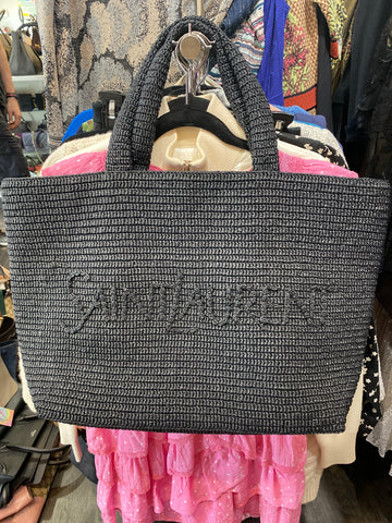 SAINT LAURENT BLACK UNLINED RAFFIA TOTE BAG
