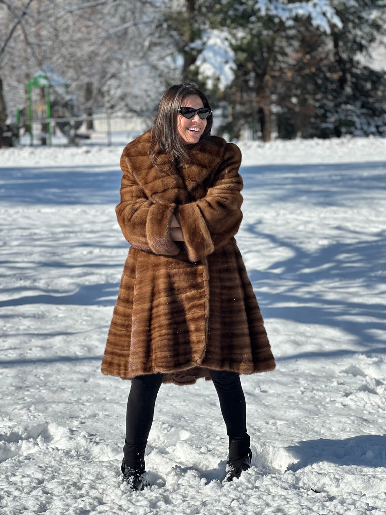 Brown Mink Collared Full Large Cuff Coat