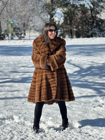 Brown Mink Collared Full Large Cuff Coat