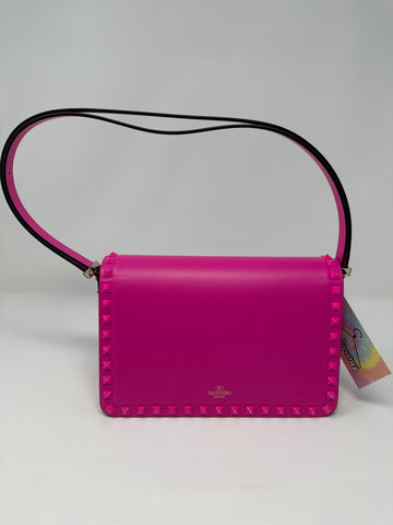 Valentino Garavani Neon Pink Smooth Rockstud Shoulder Bag