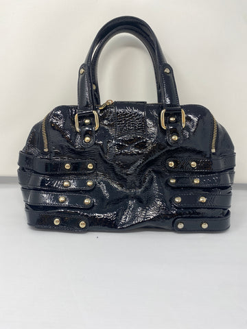 Jimmy Choo Black Patent Leather Top Handle Bag with Gold Hardware