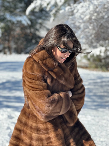 Brown Mink Collared Full Large Cuff Coat