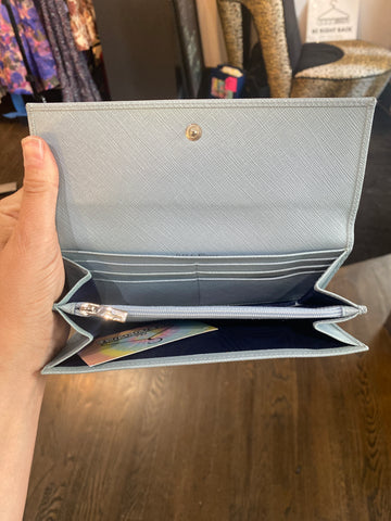 Vintage: Ferragamo Light Blue Wallet with Silver Hardware