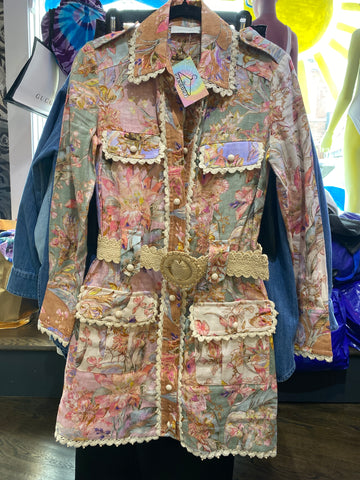 Zimmermann FLoral Linen Collared Button Down Dress