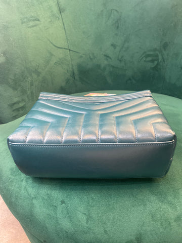 YSL Lou Lou Small Quilted Teal Bag with Gold Hardware