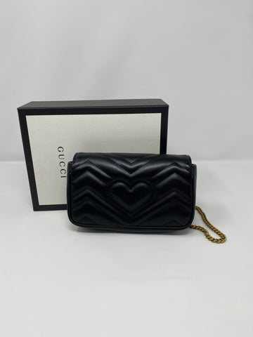 Gucci GG Marmont Super Mini Bag Black Chevron Leather