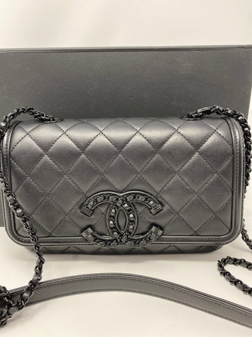 Chanel Black Lambskin Quilted Flap Bag with Black Hardware