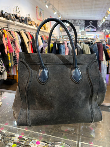 Celine Dark Charcoal Suede with Navy Leather Trim PHANTOM TOTE