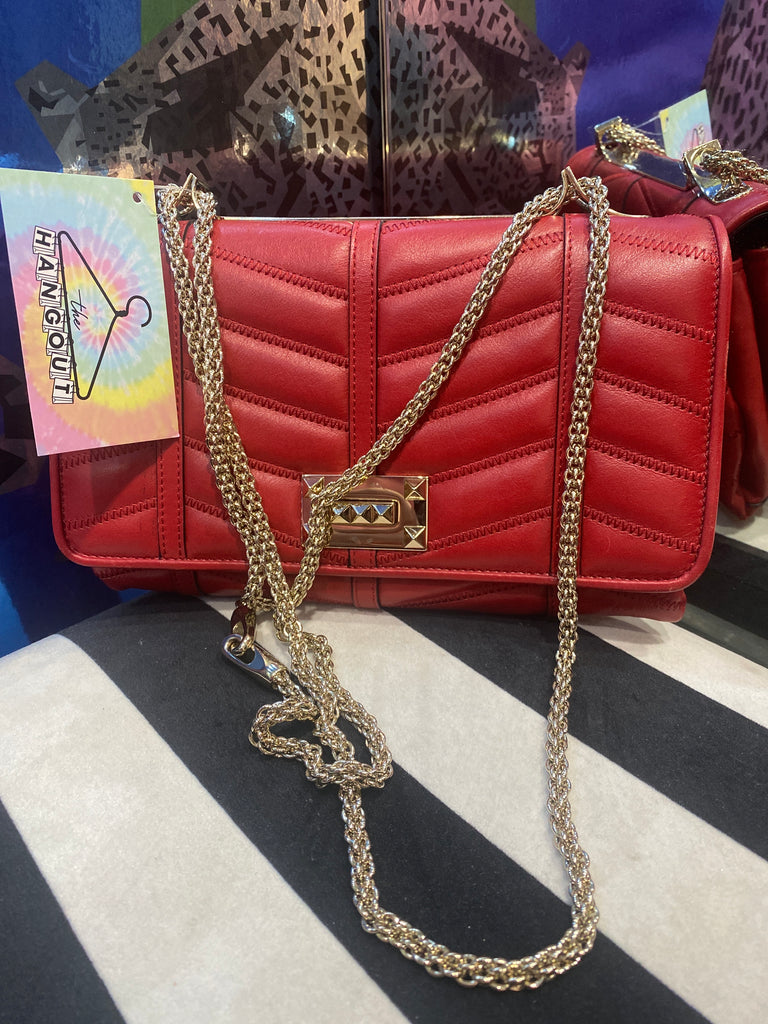 VALENTINO Red Leather Chevron Flap Rockstud Bag